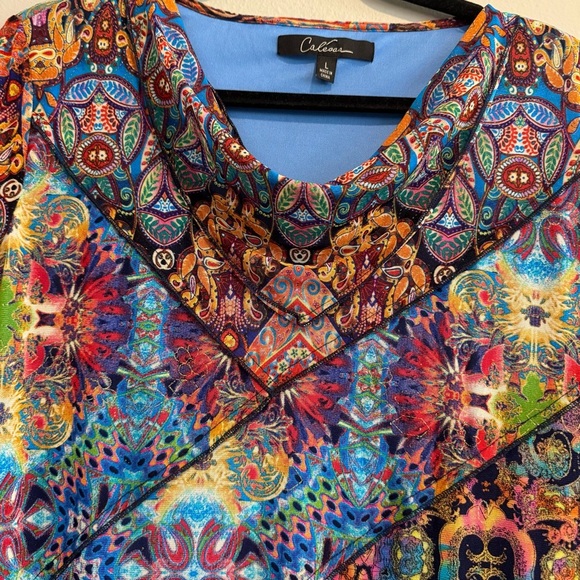 Calessa Blouse 3/4 Sleeves Mesh Boho Artsy Colorful L - Picture 6 of 8